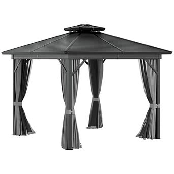 10'x10' Outdoor Hardtop Gazebo With Galvanized Steel Top & Aluminum Frame, Brown