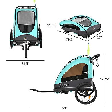 Aosom Child Bike Trailer 3 In1 Foldable Jogger Stroller Baby Stroller Transport Carrier with Shock Absorber System Rubber Tires Adjustable Handlebar Kid Bicycle Trailer Red and Grey
