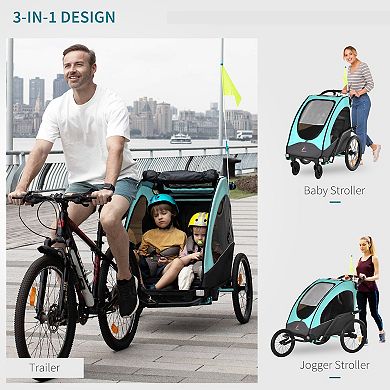 Aosom Child Bike Trailer 3 In1 Foldable Jogger Stroller Baby Stroller Transport Carrier with Shock Absorber System Rubber Tires Adjustable Handlebar Kid Bicycle Trailer Red and Grey