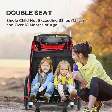 Aosom Child Bike Trailer 3 In1 Foldable Jogger Stroller 2-Seater Baby Stroller