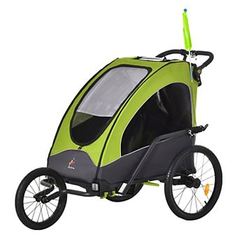 Aosom Child Bike Trailer 3 in Foldable Jogger Stroller Baby Stroller Transport Carrier with Shock Absorber System Rubber Tires Adjustable Handlebar Kid Bicycle Trailer Red and Grey