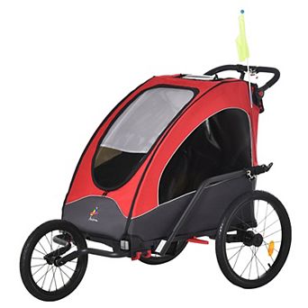 Aosom Child Bike Trailer 3 in Foldable Jogger Stroller Baby Stroller Transport Carrier with Shock Absorber System Rubber Tires Adjustable Handlebar Kid Bicycle Trailer Red and Grey