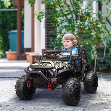 Aosom Kids Ride On Car 12V Battery Powered Electric Truck with Wide Seat Parent Remote Control and Bluetooth Music White