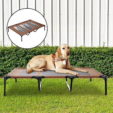 PawHut 48" x 36" Elevated Breathable Dog Bed Portable Pet Cot w/ Carry Bag Metal Frame Breathable Mesh Indoor and Outdoor Tan