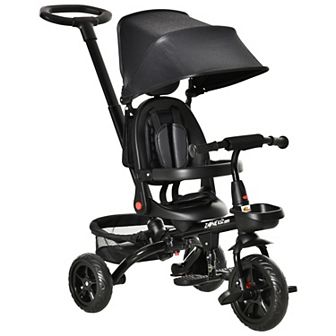 Qaba Baby Tricycle 4 in 1 Stroller w/ Reversible Angle Adjustable Seat Removable Handle Canopy Handrail Belt Storage Footrest Brake Clutch for 1 5 Years Old Grey