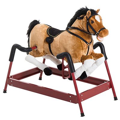 Qaba Durable Kids Plush Spring Style Horse Bouncing Rocker Toy