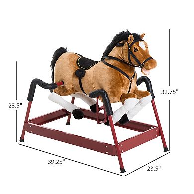 Qaba Durable Kids Plush Spring Style Horse Bouncing Rocker Toy With Realistic Sounds