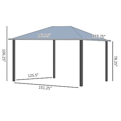 Hardtop Gazebo Aluminum Frame Pergola With Netting And Window, Grey