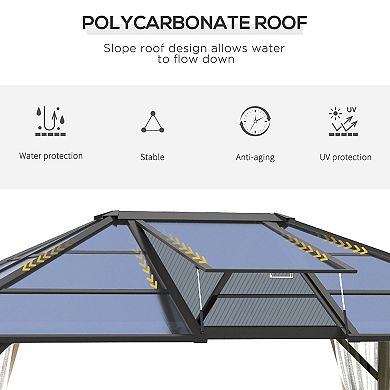 Hardtop Gazebo Aluminum Frame Pergola With Netting And Window, Grey
