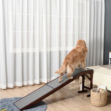 PawHut Pet Ramp Dog Bed Ramp for Dogs with Non Slip Carpet and Top Platform 74" x 16" x 25" White