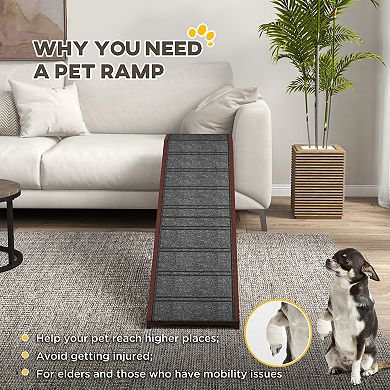 PawHut Foldable Pet Ramp for Dogs Non-slip Carpet Platform 74inchL x 16"W x 25"H