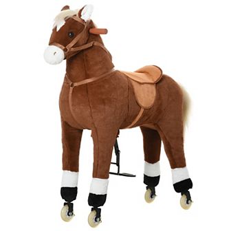 Qaba Kids Ride on Walking Horse with Easy Rolling Wheels Soft Huggable Body and a Large Size for Kids 5 16 Years
