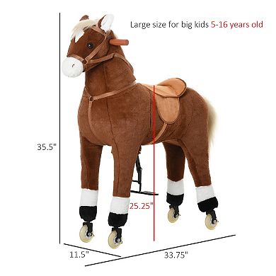 Qaba Kids Ride on Walking Horse with Easy Rolling Wheels Soft Huggable Body and a Large Size for Kids 5 16 Years