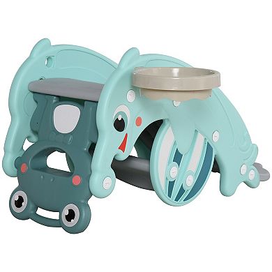 Qaba 3 in 1 Kids Portable Slide Rocking Horse Toy with Basketball Hoop for Age 3 5 Boys and Girls Mint Green