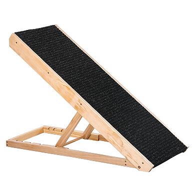 PawHut Elevated Pet Ramp for Dogs and Cats Foldable and Height Adjustable with Non slip Finish Pine 35"L x 16"W x 24"H Black