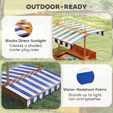 Outsunny Covered Sandbox with Lid & Adjustable Canopy for Kids, Wooden