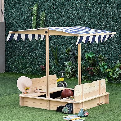 Outsunny Covered Sandbox With Lid & Adjustable Canopy For Kids