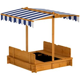 Outsunny Covered Sandbox with Lid & Adjustable Canopy for Kids, Wooden