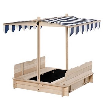 Outsunny Covered Sandbox With Lid & Adjustable Canopy For Kids