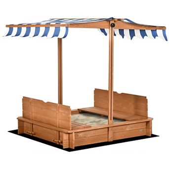 Outsunny Covered Sandbox With Lid & Adjustable Canopy For Kids
