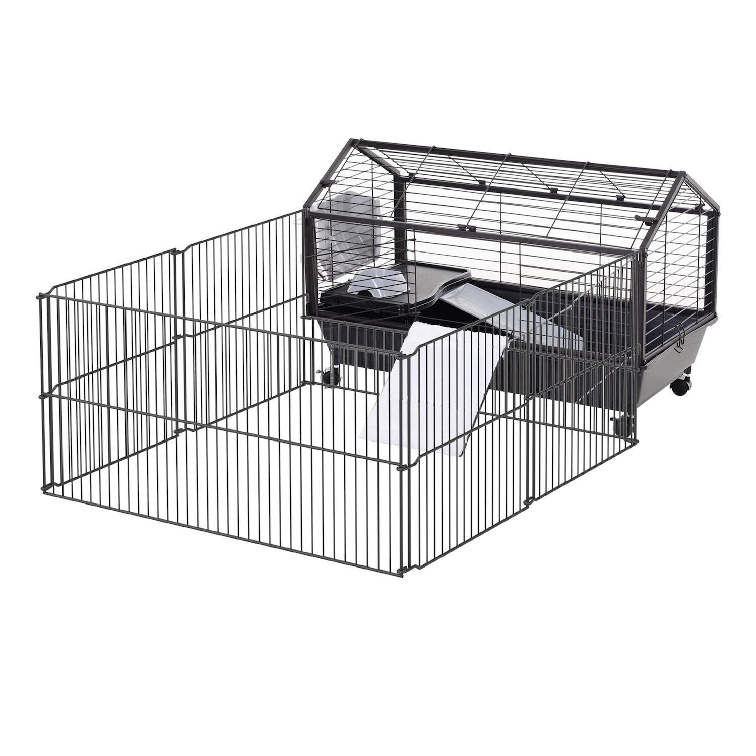 PawHut Wooden Hamster Cage, 2-Tier Small Animals Hutch, w/ Storage Shelf, Tray, Grey