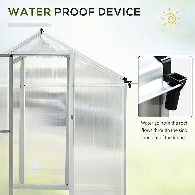 Outsunny 10' L x 6' W Walk In Polycarbonate Greenhouse with Roof Vent for Ventilation and Rain Gutter Hobby Greenhouse for Winter