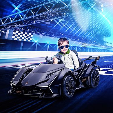 Aosom Kids Ride On Sports Car 12V Battery Powered Electric Toy w/ Parent Remote Control Bluetooth Horn Music and LED Headlights Taillights for 3 6 Years Old Black