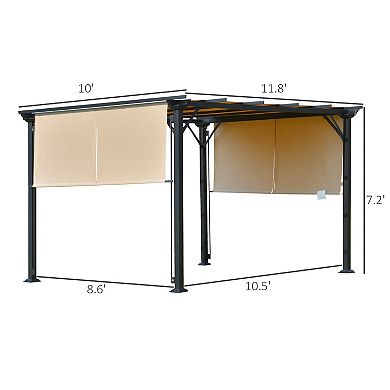 Outsunny 12' x 10' Outdoor Patio Gazebo Pergola with Retractable Canopy Roof Steel Frame with Stakes and Unique Design