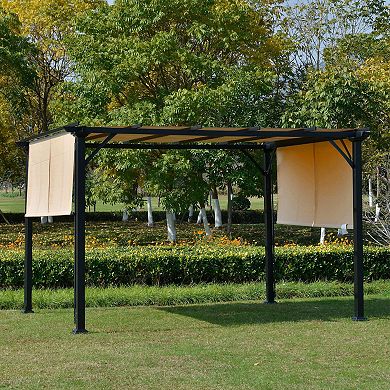 Outsunny 12' x 10' Outdoor Patio Gazebo Pergola with Retractable Canopy Roof Steel Frame with Stakes and Unique Design