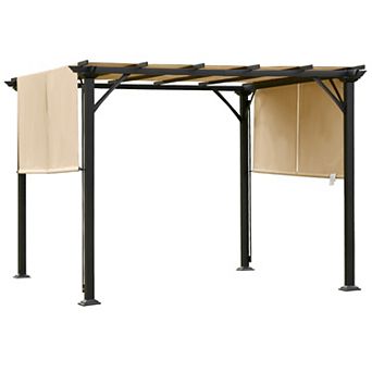 Outsunny 10' X 10' Retractable Pergola With Sun Shade Canopy, Beige
