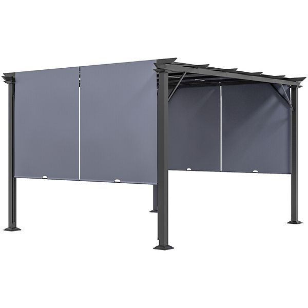 Outsunny 10' X 10' Retractable Pergola With Sun Shade Canopy, Beige - Gray (NO SIZE)
