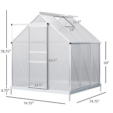 8' X 6' Polycarbonate Walk-in Garden Greenhouse Kit W/ Sliding Door, Silver