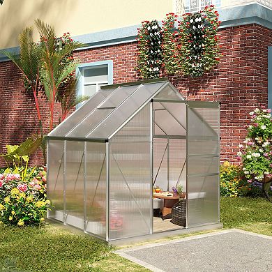 8' X 6' Polycarbonate Walk-in Garden Greenhouse Kit W/ Sliding Door, Silver