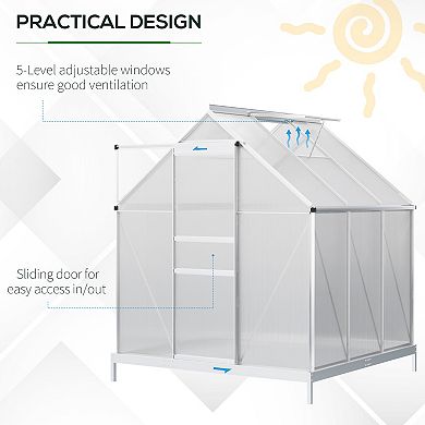8' X 6' Polycarbonate Walk-in Garden Greenhouse Kit W/ Sliding Door, Silver