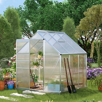 8' X 6' Polycarbonate Walk-in Garden Greenhouse Kit W/ Sliding Door, Silver