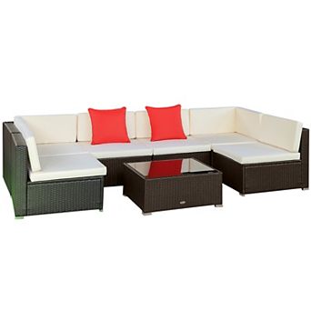Outsunny 7 pc Outdoor Patio Wicker Conversation Set, Sectional Sofa