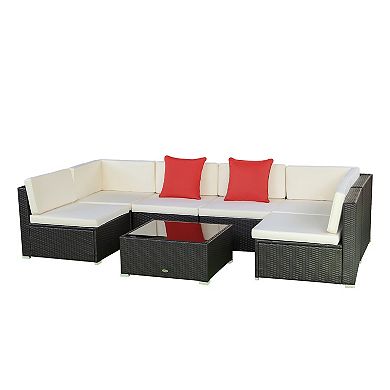 7pcs Outdoor Patio Wicker Conversation Set, Sectional Sofa, Cushions, Pillows
