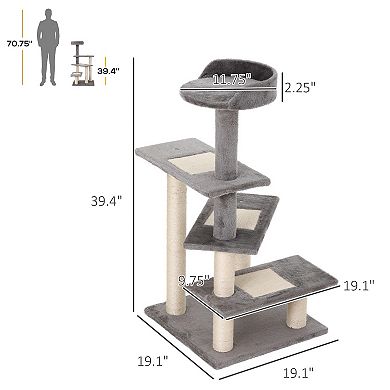 40" Tall Feline 5-level Revolving Step Tower Scratching Post With Rest Center