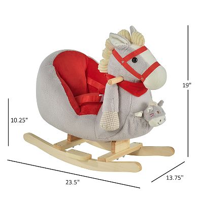 Qaba Kids Ride On Rocking Horse Toy Rocker with Fun Song Music and Soft Plush Fabric for Children 18 36 Months Brown