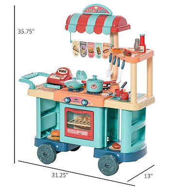Qaba Kids Kitchen Food Stand with Play Food Money Cash Register Accessories Ages 3 6