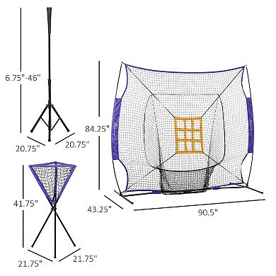 Outdoor Batting Practice Set W/ 120 Ball Collector & Beginner Tee Stand, Blue