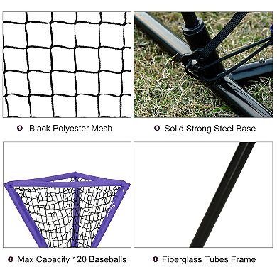 Outdoor Batting Practice Set W/ 120 Ball Collector & Beginner Tee Stand, Blue