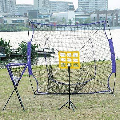 Outdoor Batting Practice Set W/ 120 Ball Collector & Beginner Tee Stand, Blue
