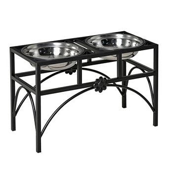 Elevated Raised Stainless Steel Double Bowl Food Water Dog Feeder Pet Dish Diner