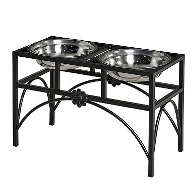Elevated Raised Stainless Steel Double Bowl Food Water Dog Feeder Pet Dish Diner