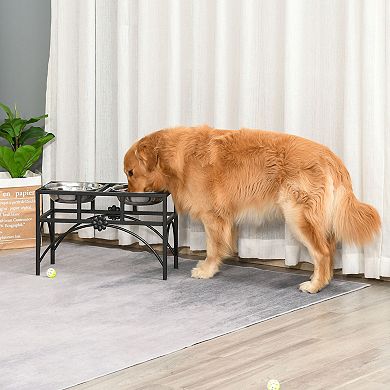 Elevated Raised Stainless Steel Double Bowl Food Water Dog Feeder Pet Dish Diner