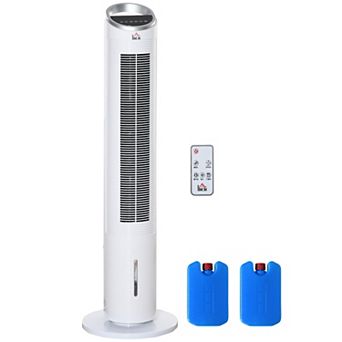 Portable Oscillation Standing Floor Fan W/ Ice Box, Humidifier & Remote, White