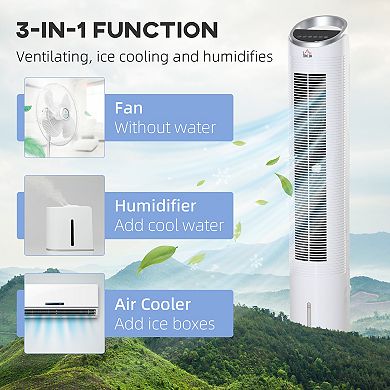 Portable Oscillation Standing Floor Fan W/ Ice Box, Humidifier & Remote, White