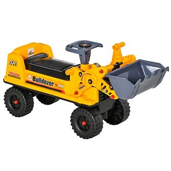 Qaba Kids Ride On Construction Front Loader Tractor Excavator Scooter w/ Controllable Digging Bucket Safe and Fun Vehicle Toy for Toddlers Yellow