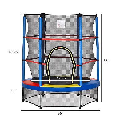 55" Steel Frame Kids Trampoline, Indoor Exercise Bouncer W/ Net Enclosure, Green